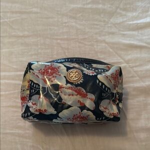 Tory Burch Blue and Red Cosmetic Bag Floral Design